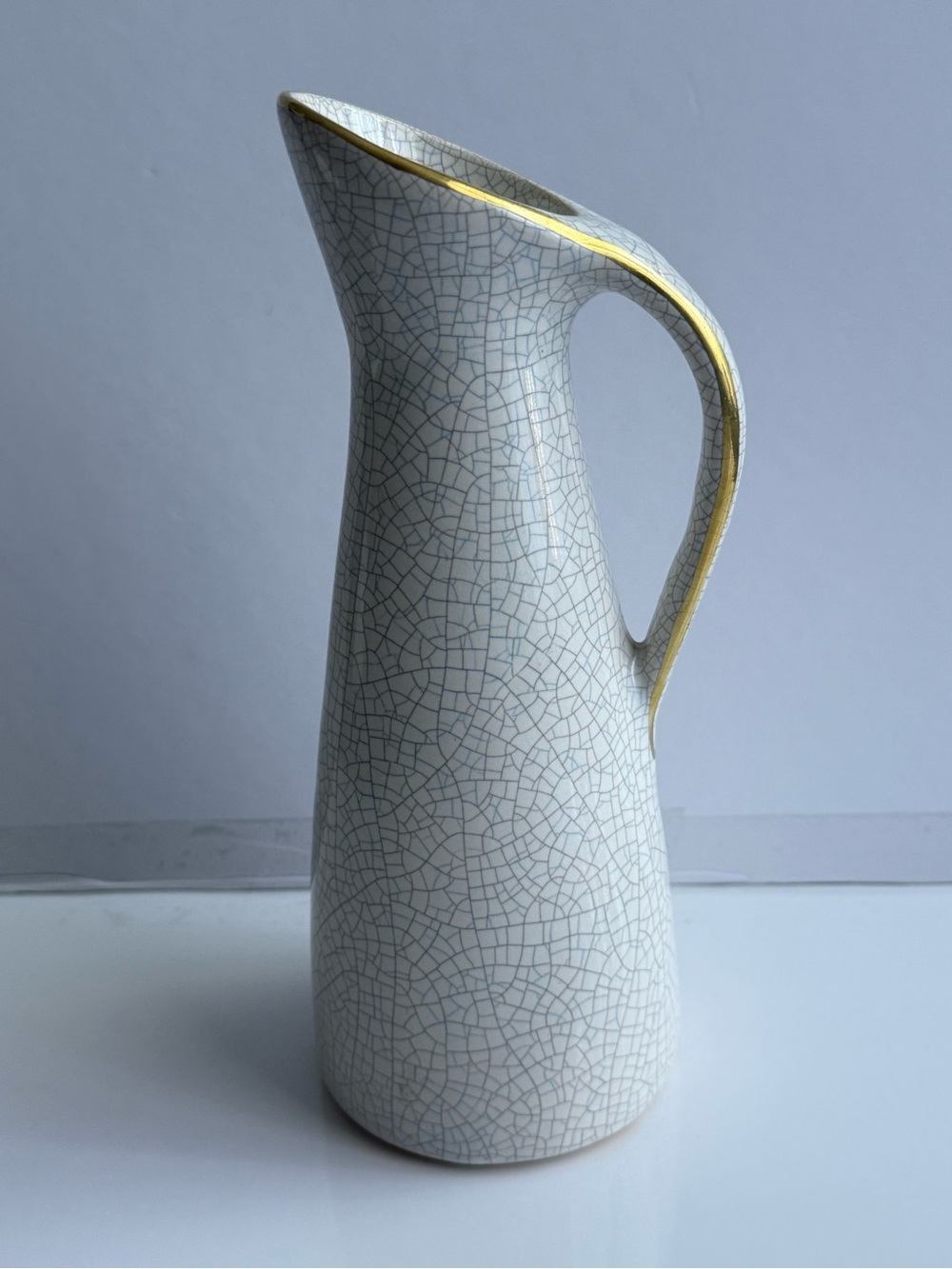 VINTAGE Ceramic Art Pitcher Vase Gold Crackle West Germany 10” Deco Glazed
